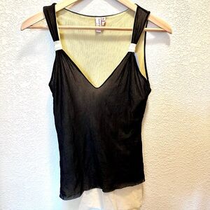 Sweet Pea Y2K Sheer Mesh Layered Tank Top L Black Yellow Cream